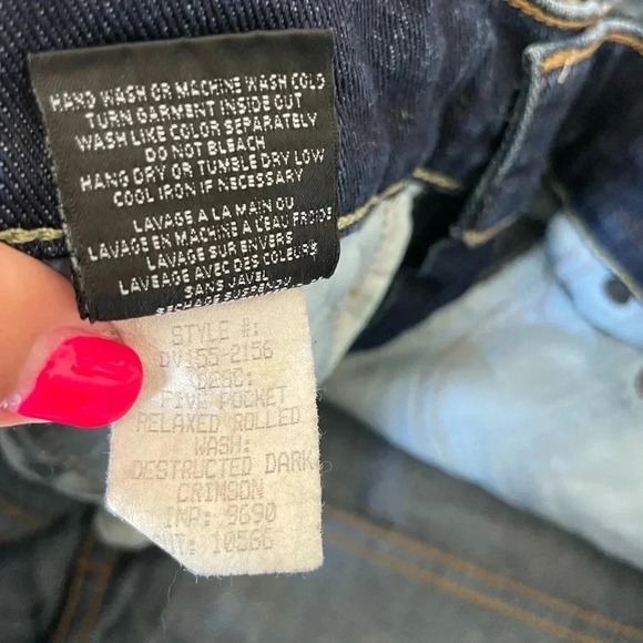 Vince 5 pocket relaxed rolled in destructed dark crimson distressed denim - Picture 10 of 12